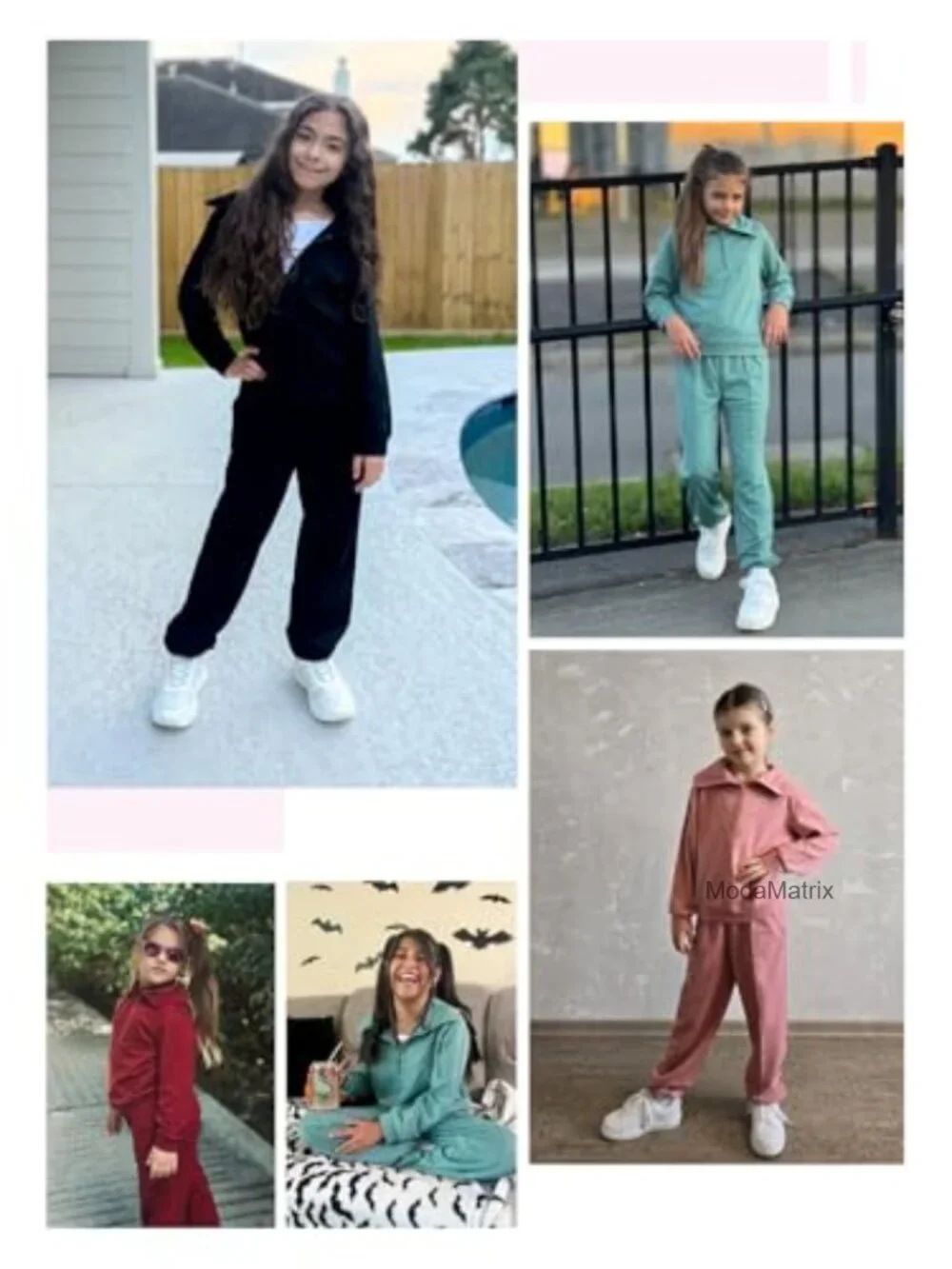 Girls 2-Piece Track Suit Half Zip Crop Top Jogger Pants Cotton Blend Set